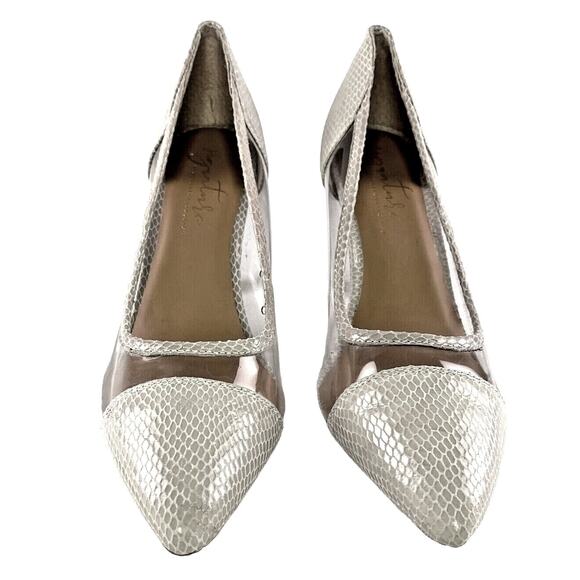 Journee Collection Gabbie Grey & Vinyl Snake Embossed Pointed Toe Pump Size 9 - Picture 3 of 6
